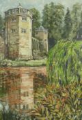 Tom Hinks modern local interest watercolour Towers of Caverswall Castle, frame size 71.5cm x 55cm