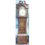 Victorian mahogany & oak painted arch dial long case clock, height 223cm.