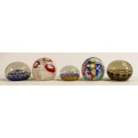 A collection of art glass paperweights to include Murano and similar Millefiori. (5)