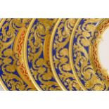 De Lamerie Fine Bone China heavily gilded Dark Blue Empress patterned salad plates, specially made