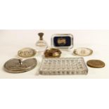A collection of advertising paperweights to including dewert's whisky, Schweppes, Reliable Series