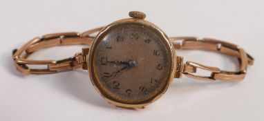 Ladies 9ct rose gold wrist watch & bracelet, total weight 17.8g.