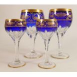 De Lamerie fine crystal blue heavily gilded wine glasses, specially made high end quality items,