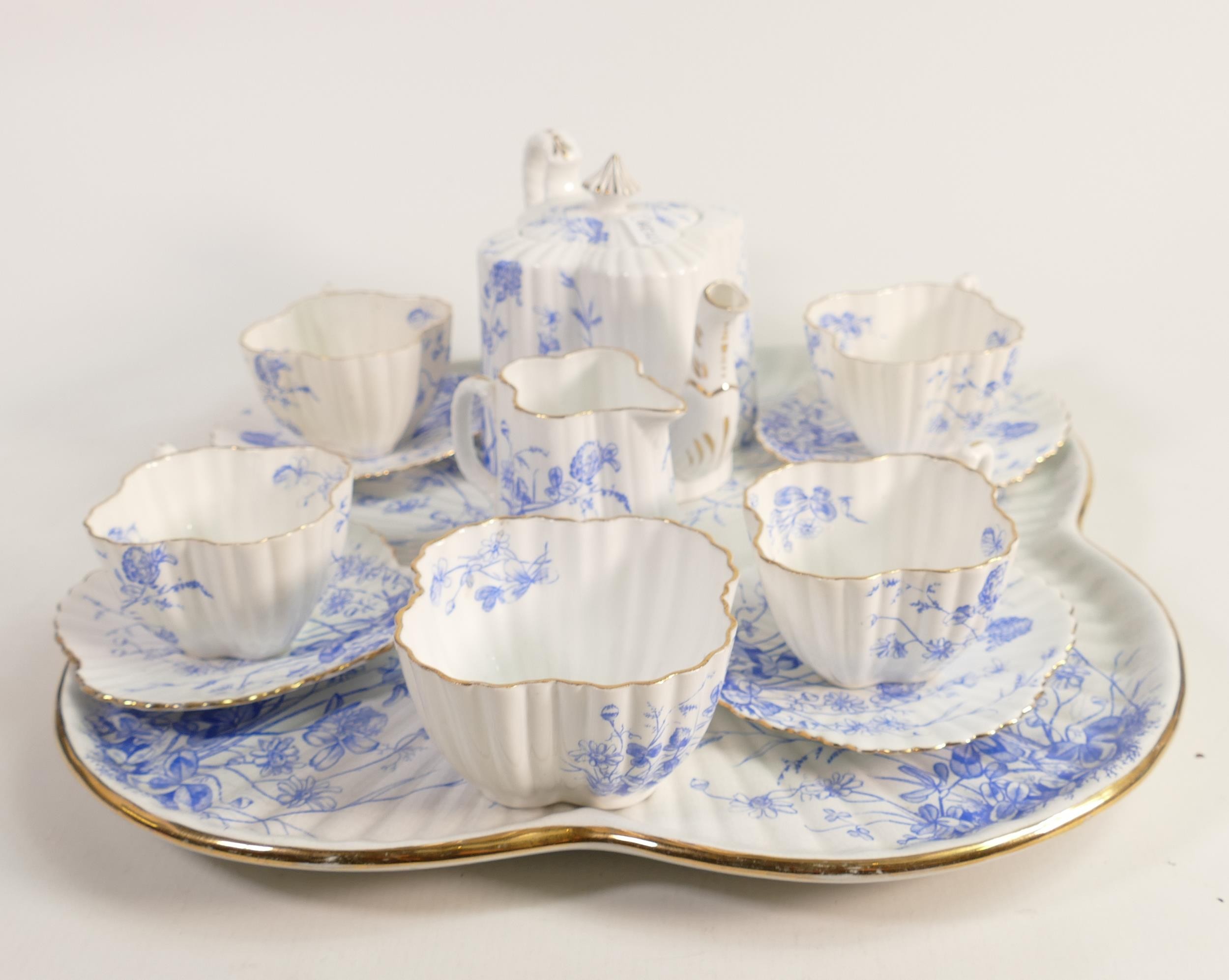 Wileman & Co. Foley China cabaret set decorated in blue & white, comprising tray, teapot, sugar - Image 3 of 3