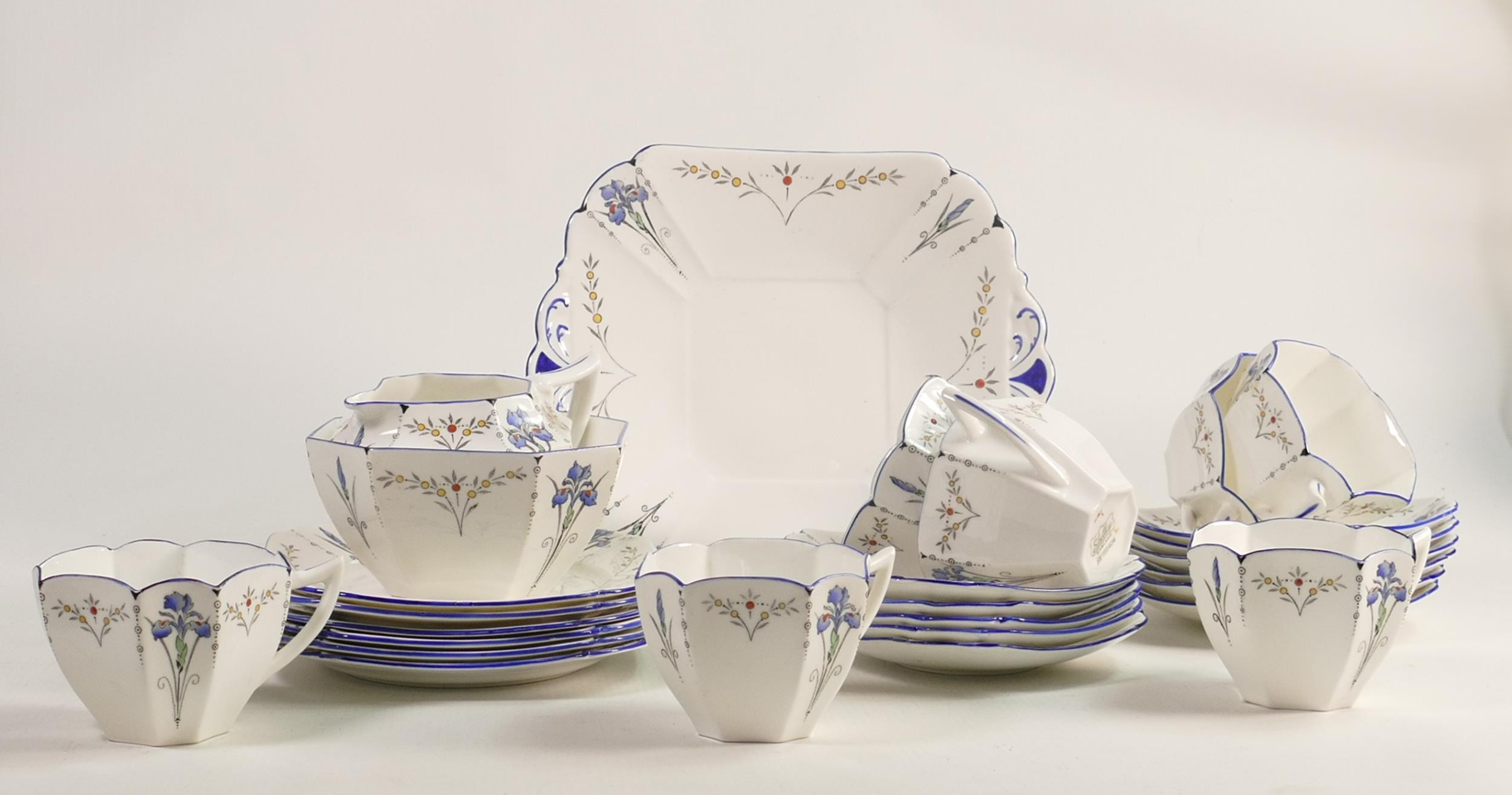 Shelley Queen Anne shape tea set, pattern 11561, Blue Iris pattern. Consisting of 7 cups, 11