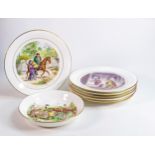 A set of Wedgwood plates, each plate depicting Jorrocks comical hunting scenes together with a bowl,