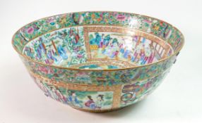Early 19th century Chinese Canton enamelled punch bowl, decorated with court scenes, foliage &