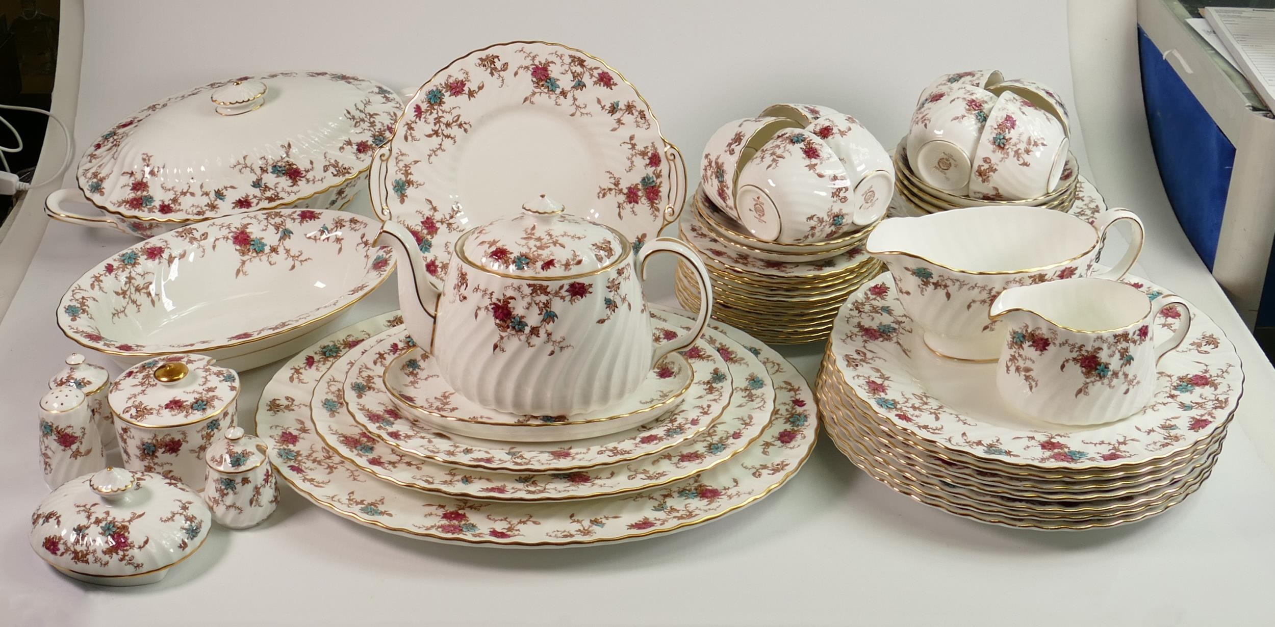 A large collection of Minton Ancestral dinner and tea ware comprising tureen & cover, various