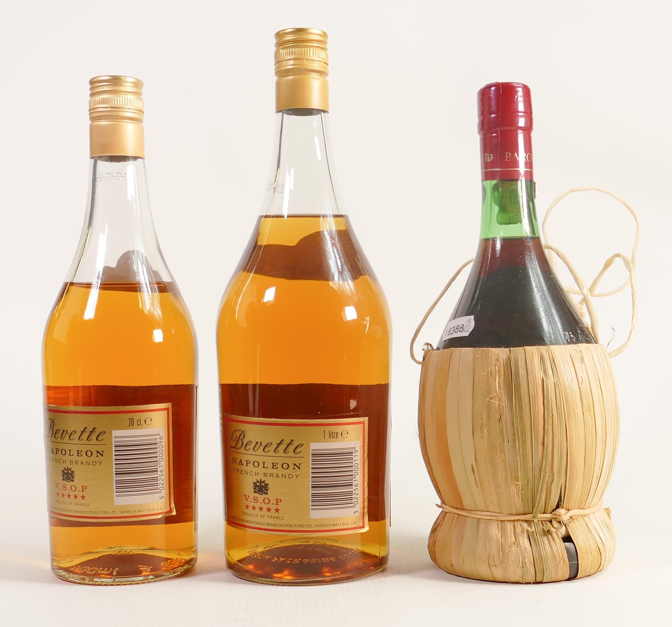 Bevette French Brandy 1 ltr & 70cl together with vintage Chianti Tuscany Wine. (3) - Image 2 of 2