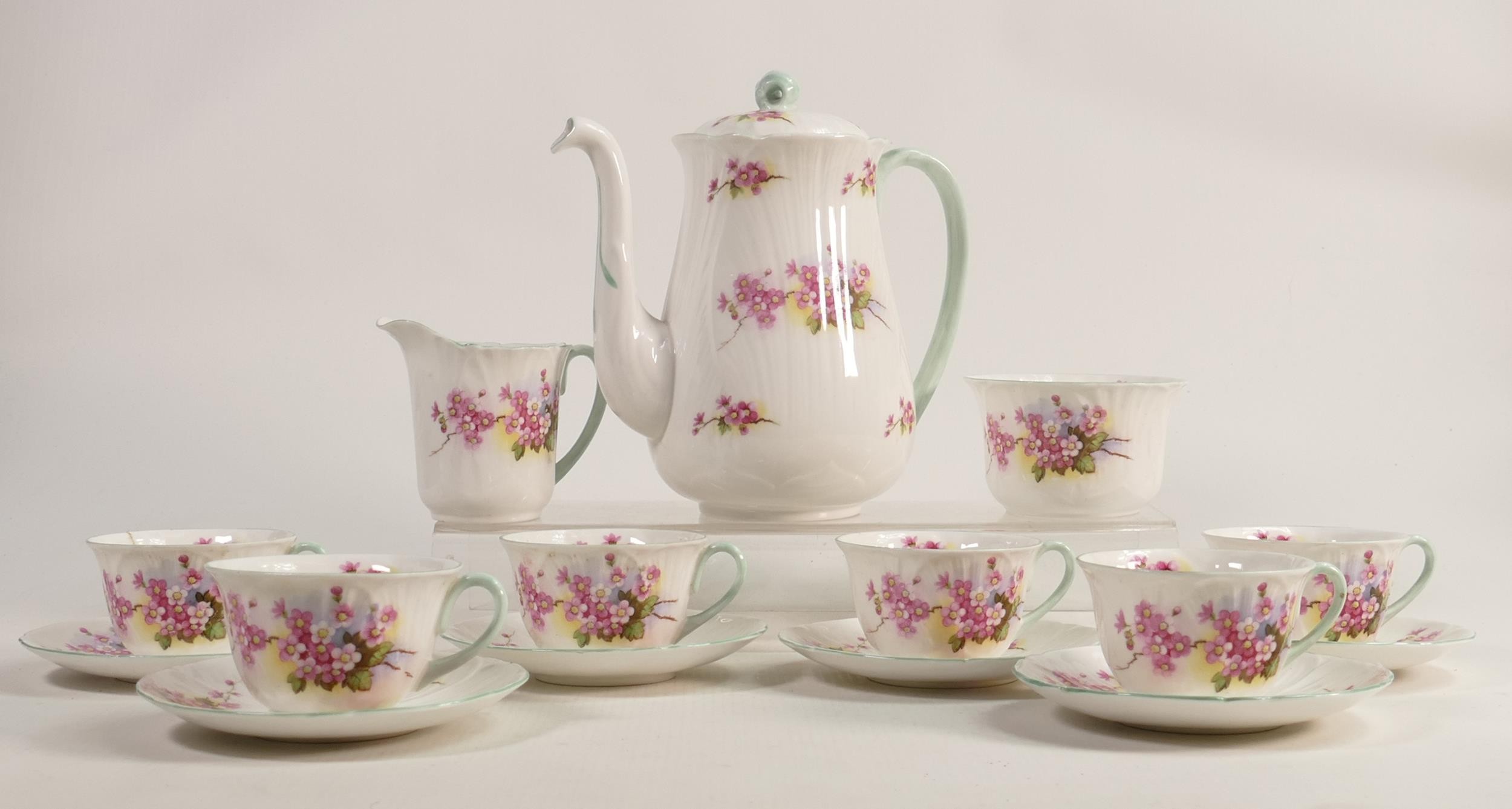 Shelley Oleander shape coffee set pattern 13429, stock pattern. Consisting of coffee pot, 6 cups and
