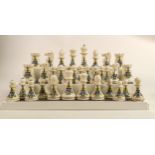 Arcadian crested chess set with all pieces showing heraldic shield for Worthing, 32 pieces, height