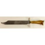 Vintage Bowie hunting knife with deer antler grip, the blade marked G Rushbrooke (Smithfield)