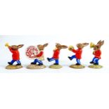 Royal Doulton Bunnykins figures from the Oompah Band - in a red colourway - 50th anniversary set