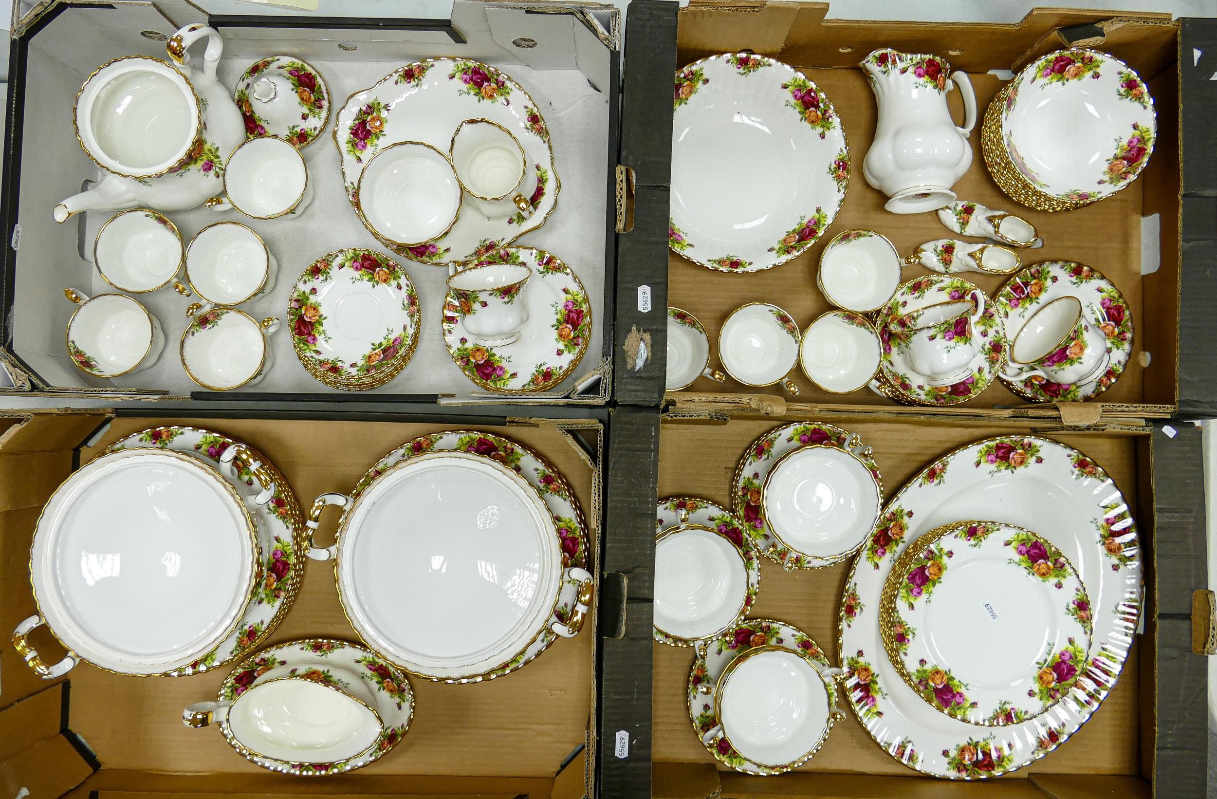 Royal Albert Old Country Roses tea and dinner ware to include - tea set, 2 lidded tureens, 10 cereal