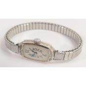 18ct white gold Rolex ladies diamond cocktail watch with later added expandable strap. Not working.