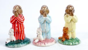 3 Royal Doulton Bunnykins figures Bedtime - DB79 special colourway, DB63 USA special colourway and