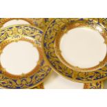 De Lamerie Fine Bone China heavily gilded Dark Blue Empress patterned salad plate & rimmed bowls,