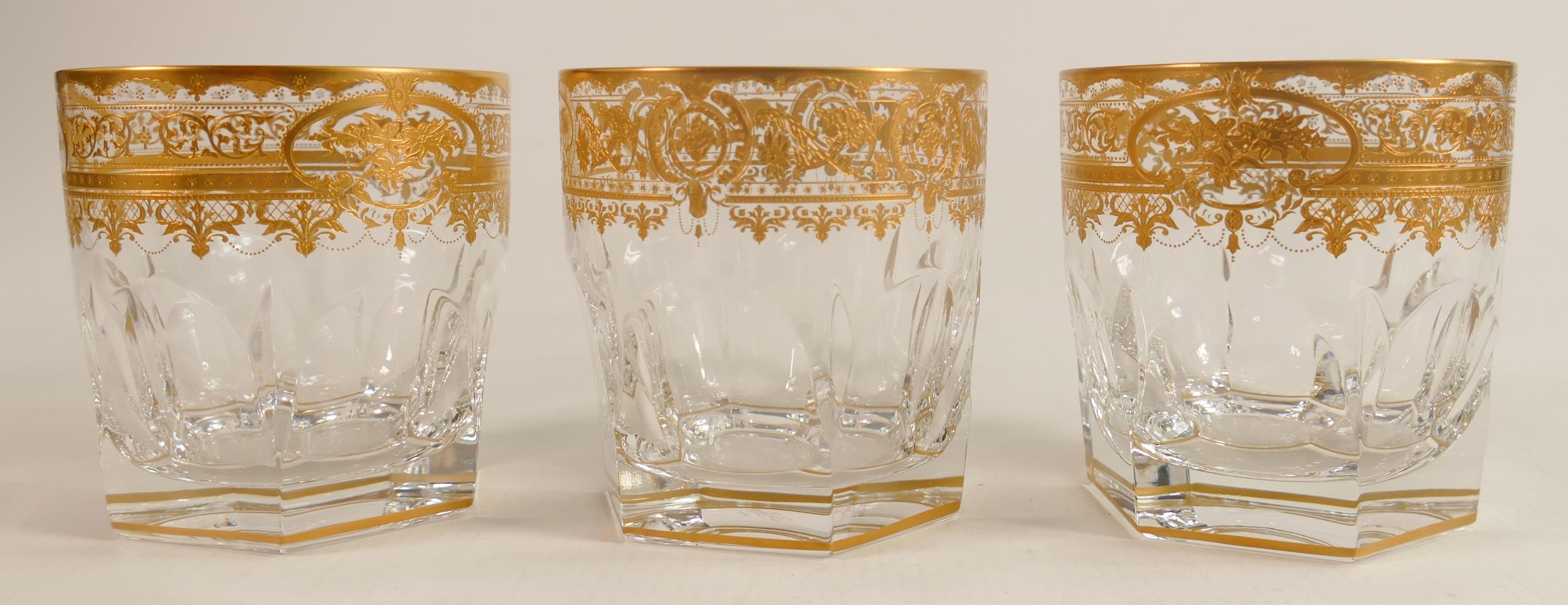 De Lamerie fine crystal heavily gilded Whisky glasses, specially made high end quality items, height - Image 3 of 4