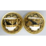 De Lamerie Fine Bone China heavily gilded Black Exotic Garden patterned trios, specially made high