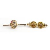 Early 19th century high carat gold & diamond brooch plus ruby pearl and enamel brooch. The diamond