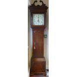 Mahogany 30 hour long case clock with painted dial, marked Adams of Deal, height 217cm.