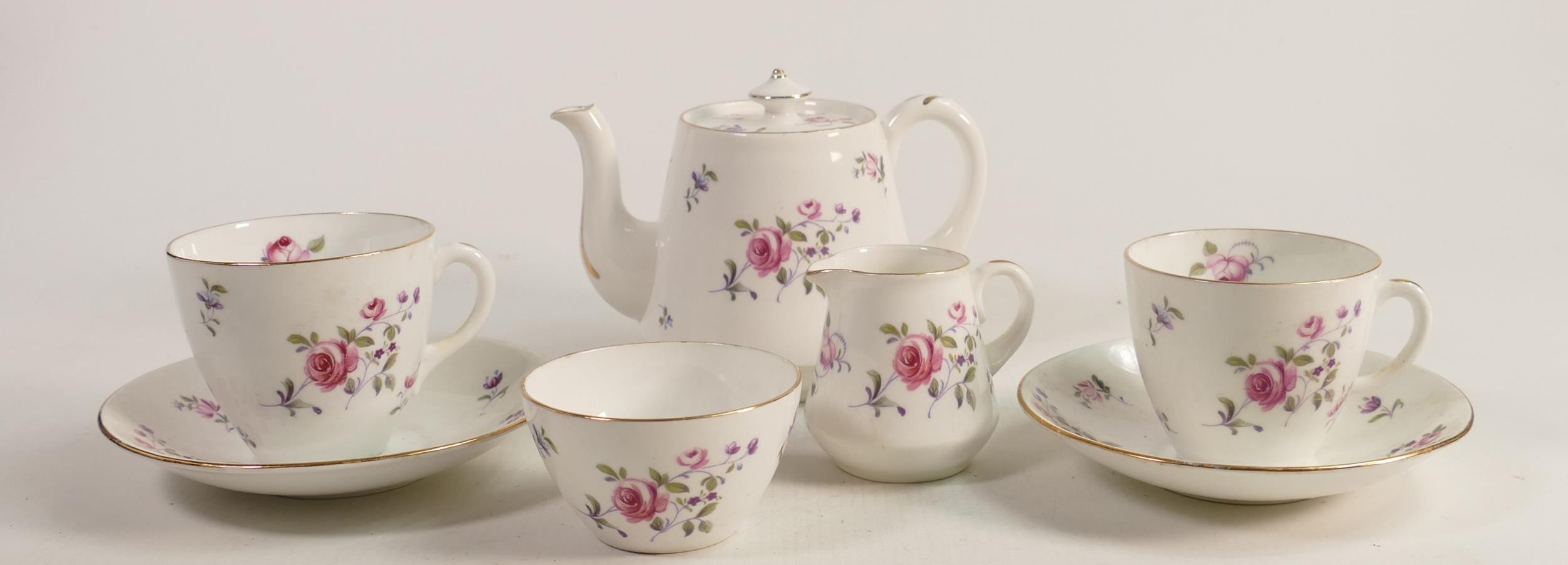 Shelley New York shape tea for two, pattern 8703, Lowestoft pattern. Consisting of tea pot, 2 cups &