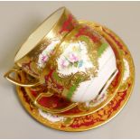 De Lamerie Fine Bone China heavily gilded Countess Flori Bunda patterned trio plus cup & saucer,