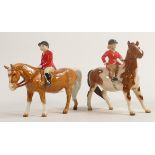 Beswick girl on Skewbald pony 1499, together with a boy on pony 1500. Both with red jackets. Girl on