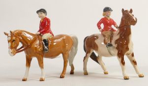 Beswick girl on Skewbald pony 1499, together with a boy on pony 1500. Both with red jackets. Girl on