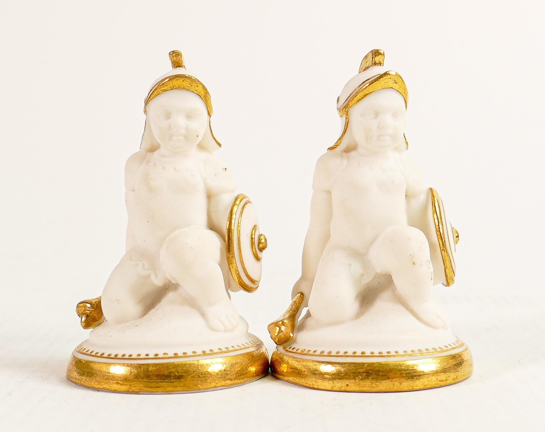 John Bell for Minton, two white and gilded Parian pawn chess pieces, circa 1851, height 7cm. (2)