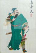 19th century Chinese blind embroidery of warrior, frame size 58 x 44.5cm.