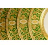 De Lamerie Fine Bone China heavily gilded Acanthus patterned dinner plates, specially made high