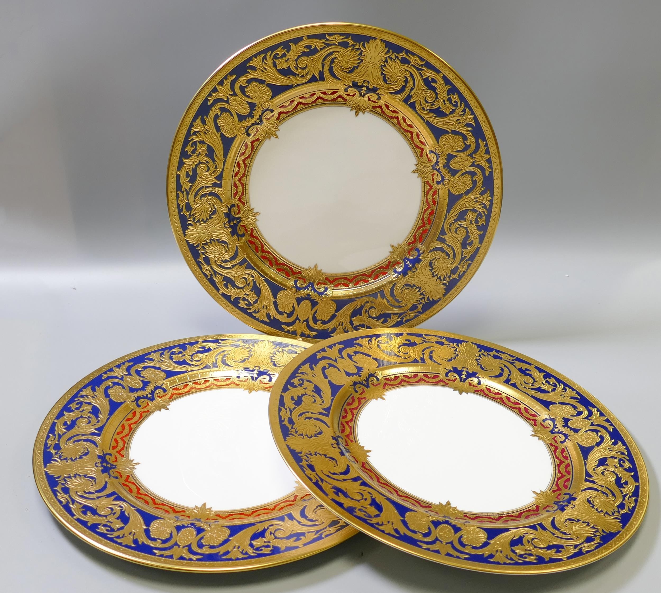 De Lamerie Fine Bone China heavily gilded Dark Blue Empress patterned dinner plates, specially