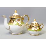 De Lamerie Fine Bone China heavily gilded Countess Flori Bunda patterned tea pot & sugar bowl,