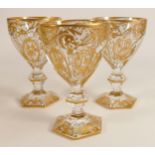 De Lamerie fine crystal heavily gilded large wine glasses, specially made high end quality items,