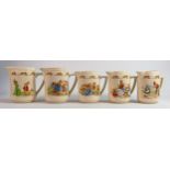 Royal Doulton Bunnykins collection of Casino Shaped jugs, all signed Barbara Vernon, tallest 11.5cm.