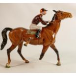 Beswick Jockey on Walking Horse 1037, jockey in brown with orange sash colourway, lighter brown