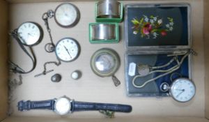 A mixed collection of items to include - gents Mentor wrist watch, pocket watches, boxed silver