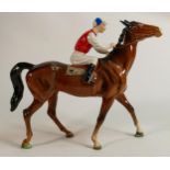Beswick Jockey on Walking Horse 1037, jockey in white, red & blue colourway, No7 detail noted on