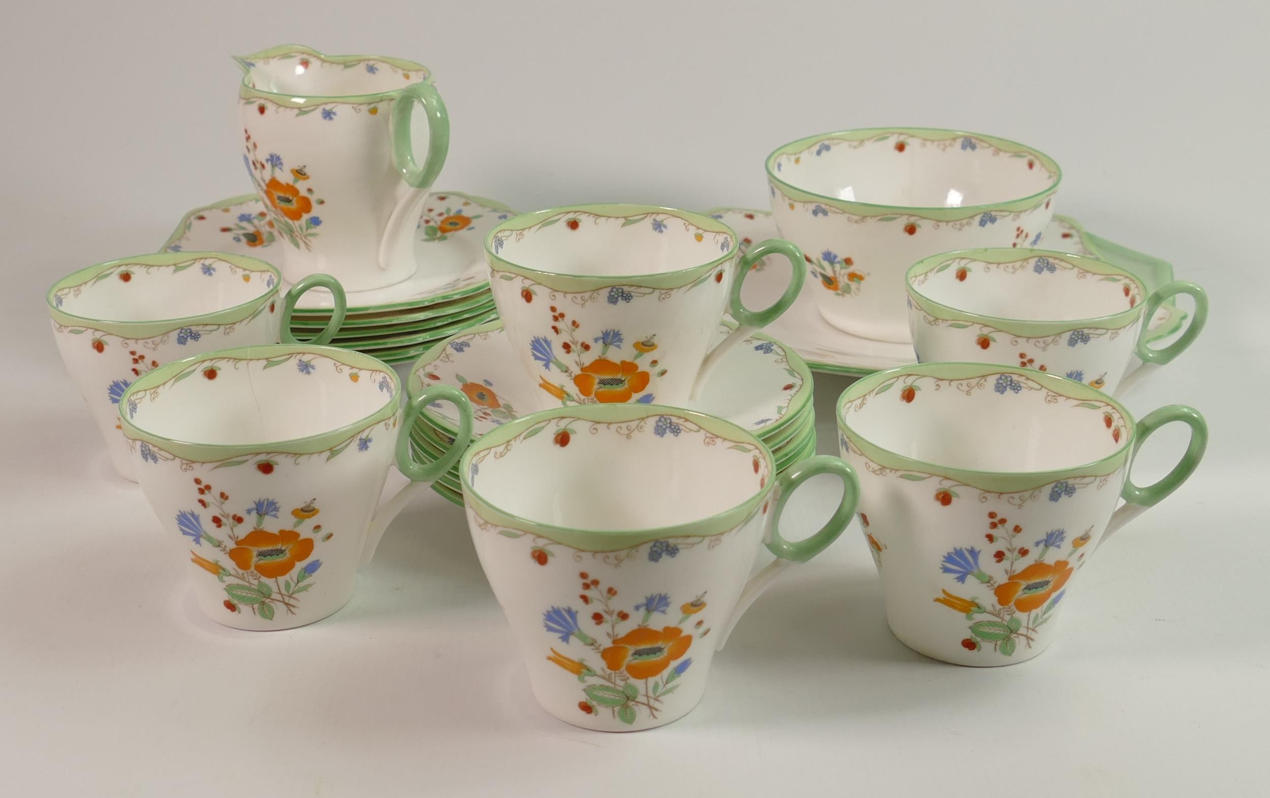 Shelley China tea set in the Posies Spray 12576 design, hairline cracks to one side plate, one