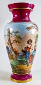 Large hand painted vase decorated with continental classical landscape scene. Height 50cm