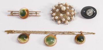 9ct rose gold & art glass set necklace and matching brooch. Gross weight 20.4g. Marked with 9ct