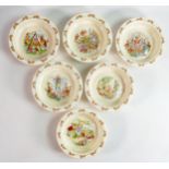 Six Royal Doulton Bunnykins oatmeal bowls, one seconds item noted, each 16cm, (6)