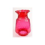 Very large Cranberry glass light shade. Height 33cm with a bottom diameter of 15cm.