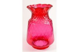 Very large Cranberry glass light shade. Height 33cm with a bottom diameter of 15cm.
