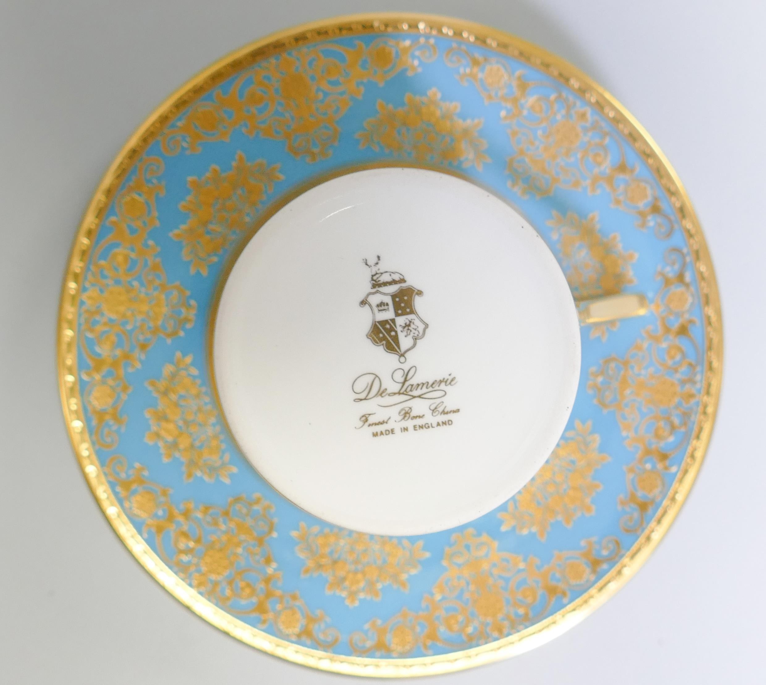 De Lamerie Fine Bone China heavily gilded Turquoise Exotic Garden patterned coffee can & saucer, - Image 2 of 3