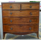 Georgian Mahogany bow front 2-over-3 chest of drawers. H106cm x W105cm x D54cm.