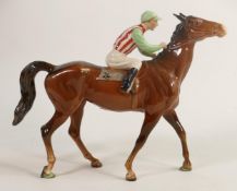 Beswick Jockey on Walking Horse 1037, jockey in green, red & white stripes colourway, No24 detail