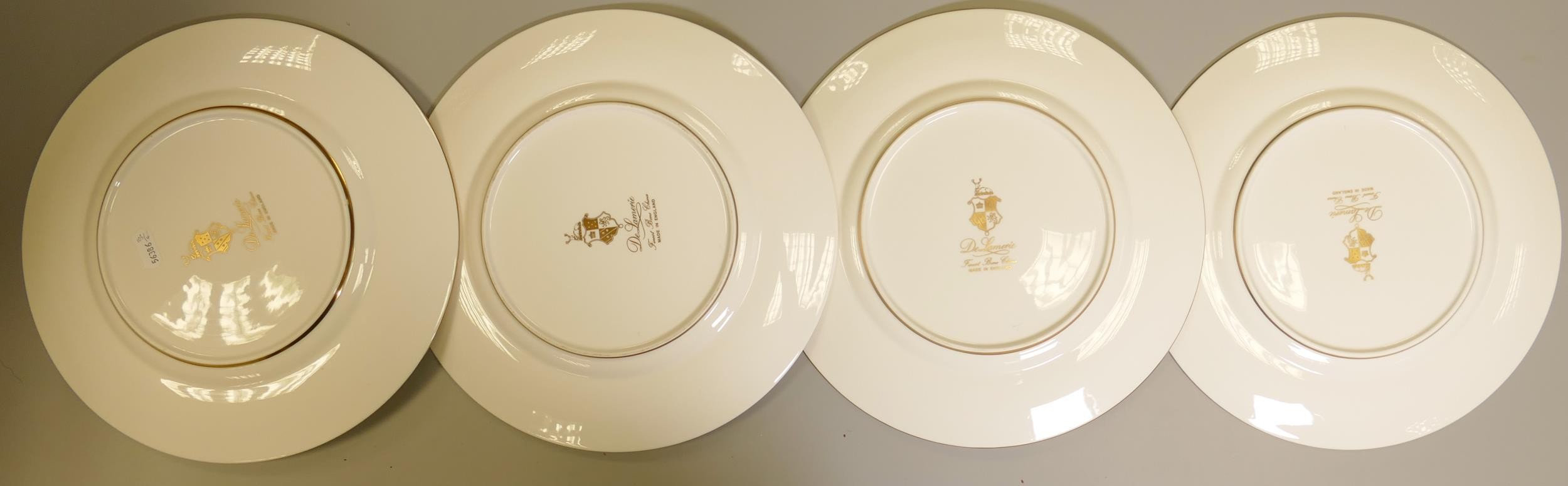 De Lamerie Fine Bone China heavily gilded Exotic Green patterned dinner plates with personalised - Image 2 of 2