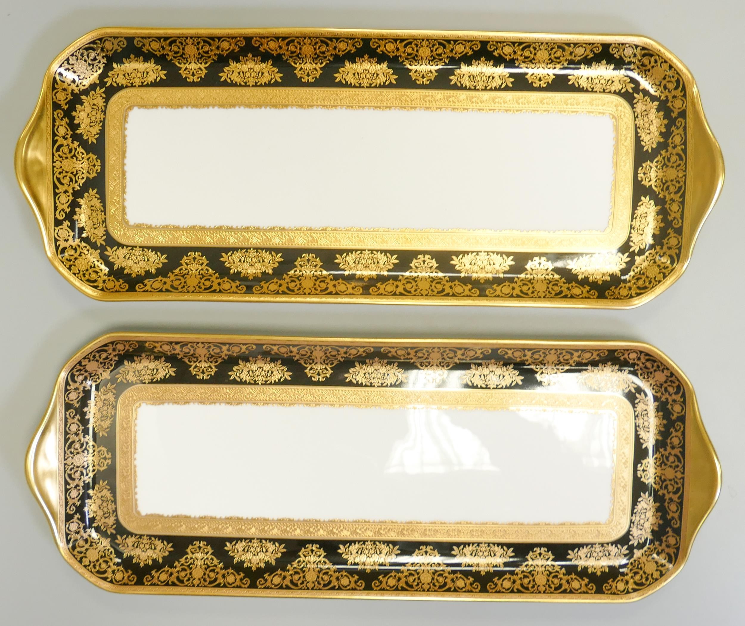 De Lamerie Fine Bone China heavily gilded Black Exotic Garden patterned large sandwich trays, - Image 2 of 2